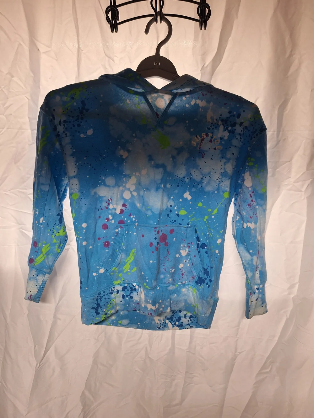 Justice Blue Paint-Splash Pullover Hoodie